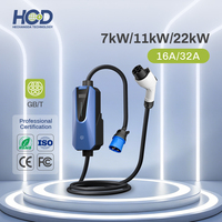 Chargeur EV portable rapide et intelligent HCD avec interfaces Type2/Type1/GBT, puissance réglable 7kW-22kW, EVSE mobile IP65