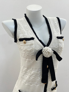<span class=keywords><strong>Vestido</strong></span> de oficina Seven Color 2026, novedades, color <span class=keywords><strong>blanco</strong></span> marfil francés, con encaje en contraste y broche de lazo desmontable - Product Image 5