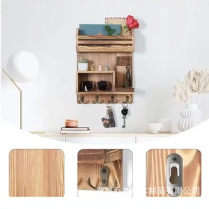 Wooden <b>Wall</b> Mounted Storage Rack Mail Organizer Key Holder Rectangle 2 Layer Multipurpose Office <b>Desk</b> Organization - Product Image 4