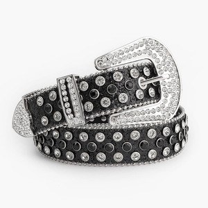 Cinturones Simon para hombre en rojo con diamantes de imitación de cristal, diseño de grano de cocodrilo, cuero PU duradero y hebilla de aleación - Product Image 4