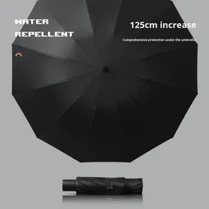 Grand parapluie manuel de 27 pouces à 12 côtes avec revêtement noir de conception classique Protection UV à double usage contre le soleil et la pluie Pliable à la main ouverte - Product Image 1