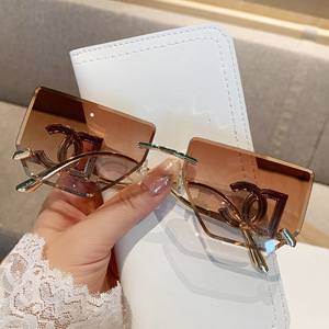 Women Frameless Irregular Cut Edge Sunglasses Designer Style Gradient Lens Fashion <b>Eyewear</b> for Beach Daily Travel - Product Image 3