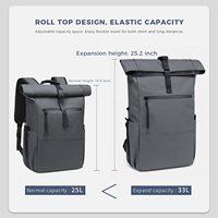 Tas Ransel Laptop Roll Top Grosir Pria 17.3 Inch Dapat Diperluas 25L 33L Bahan Nylon Tahan Air USB Charging Travel Custom OEM