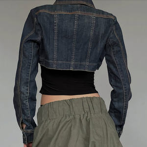 Chaqueta Corta de Mezclilla para Mujer, Lavada, de Manga Larga, con Botones al Frente, Estilo Casual Urbano - Product Image 5