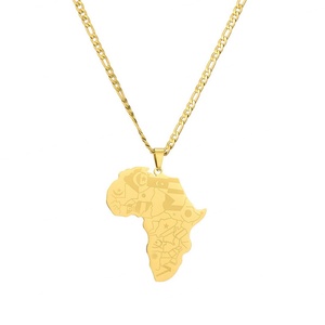Collier chaîne en acier inoxydable doré et argenté avec pendentif carte d'Afrique personnalisé, vente en gros de mode pour hommes et femmes - Product Image 1