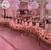 Table de salle à manger de mariage en cristal d'acier inoxydable S-Shape Half-Moon avec de grands hôtels events Furniture Combination Metal Wood Plastic