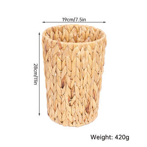 Poubelle ronde en jacinthe d'eau nordique tressée, panier imitation rotin 19x19x28cm pour rangement domestique, salon, chambre, cuisine - Product Image 4