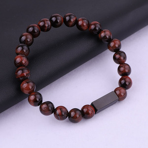 Bracelet pour homme en acier inoxydable avec breloque personnalisée gravée de texte ou logo et perles en pierre naturelle, idéal pour <span class=keywords><strong>la</strong></span> création de bijoux. - Product Image 4