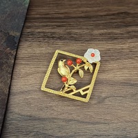 Nuevo Broche Chino de Lujo con Diseño de Flor de Ciruelo y Pájaro, Jade Hetian Natural, Bambú y Coral, Chapado en Oro de 18K, Regalo de Boda