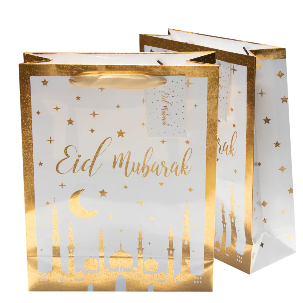 Umrah Eid Goodie Taschen Shinny Glitter Moon Star Moschee Papier Gunst Taschen Gold Foiled Eid Mubarak Geschenkt üte