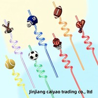 Paille spirale en forme de ballon de sport la plus vendue ; Accessoire en PVC souple à motif de dessin animé ; Modèle artistique Design Douze Fabriqué en Chine