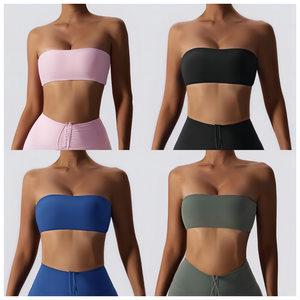 Compresión suave sin tirantes Bandeau acolchado Bandeau Tube Top Fitness Gym Tops Sexy de talla grande sin espalda Crop Sports Bra