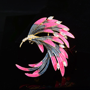 Hot Bán Thời Trang Zircon Sườn Xám Phụ Kiện Nữ Men Phoenix Trâm Với Chim Lông Corsage Trâm Pins Hình Dạng Bán Buôn - Product Image 4