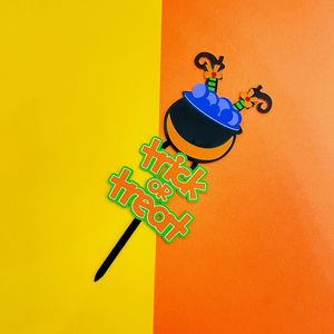 Hstyle couleur imprimé acrylique Halloween gâteau Topper drôle tour ou traiter citrouille sorcière araignée gâteau Inserts Dessert Cupcake Picks - Product Image 6