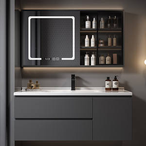 Nouvelle armoire de salle de bain murale minimaliste moderne en contreplaqué multicouche avec lavabo en céramique intégré - Product Image 3