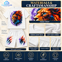 Ensemble deux pièces personnalisé unisexe avec t-shirt en coton mélangé tricoté respirant à imprimé numérique motif Lion de Rue Flammé et short à cordon de serrage