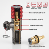 Robinet d'angle en acier inoxydable 304 couleur bronze, avec noyau en laiton, filetage mâle 1/2 pouce, poignée moletée rouge pour chauffe-eau et salle de bain, OEM/ODM