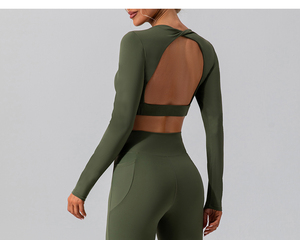Otoño e invierno sexy ajustado de manga larga ropa de yoga al aire libre de secado rápido Camiseta deportiva correr desnudo ropa de fitness top - Product Image 3