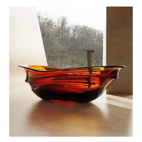 Baignoire Moderne Transparente Rouge 1.8m Autoportante Résine Cristal Solide avec Égouttoir Baignoire de Trempage pour Hôtels