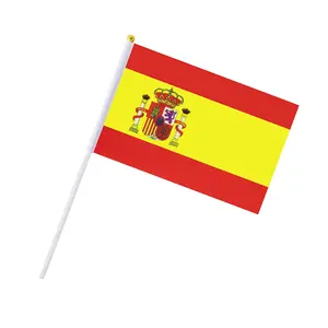 Custom Espanha Pequeno Mini vermelho amarelo Hand Hold Flags Espanha Hand Flags Team Sport Banner Football Stick Flag