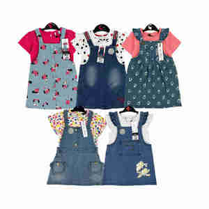 Ropa de Bebé de Gran Venta Colección de Verano para Niñas Pequeñas Conjunto de 2 Piezas Vestido de Manga Corta + Vestido de Mezclilla para Bebés Niñas - Product Image 1