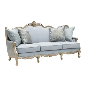 أريكة الزفاف الذهبية الأوروبية الفاخرة المصنوعة من الخشب الصلب مصنوعة من الجلد الصافي تصلح لغرف المعيشة