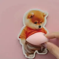 Autocollant de téléphone Kawaii 3D Chien Shiba Inu avec ventre, motif chiot mignon en tenue orange, en silicone souple rose, Hyper Tactile, sensoriel, anti-stress, compagnon de bureau