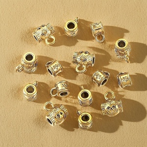 Large Hole Stopper Bead Charm Stainless Steel | Gold Electroplated <b>Spacer</b> with Loop for DIY Bracelet Necklace Jewelry Making - Product Image 2