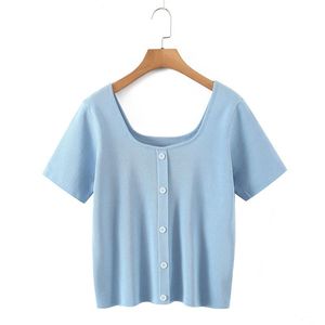 เสื้อสเวตเตอร์ถักแขนสั้นสำหรับผู้หญิงขนาดใหญ่พิเศษเสื้อ N8357ลำลองคอวีกระดุมด้านหน้าสีพื้น - Product Image 5