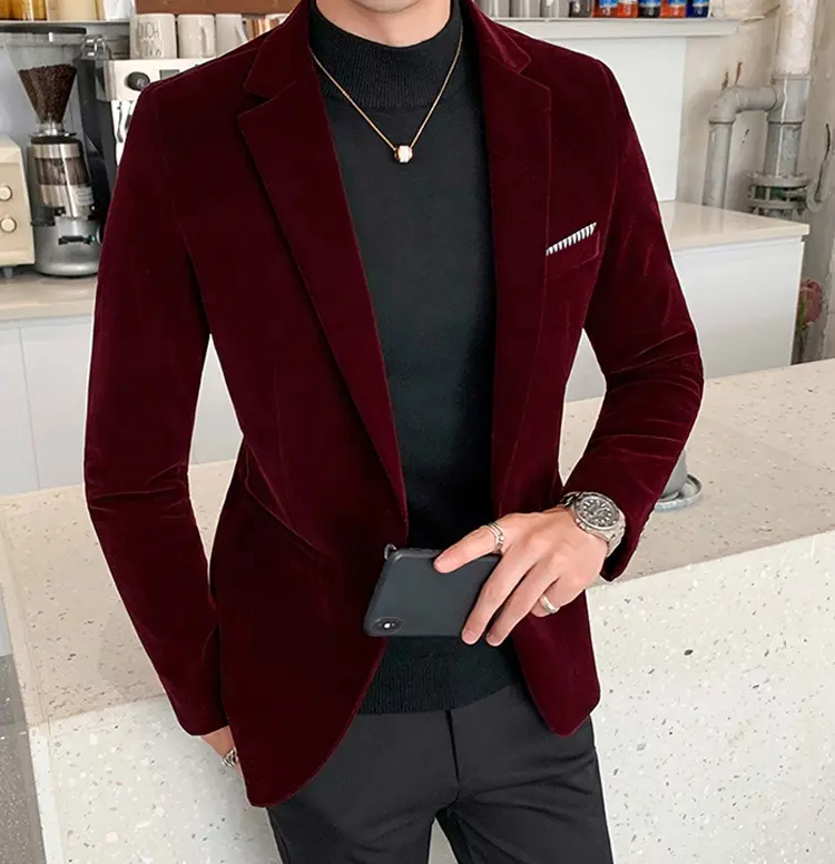 Wholesale Custom Logo Business Style Softer Velvet Slim Fit Jackets Mens Blazers Homme Casual Man Suits
