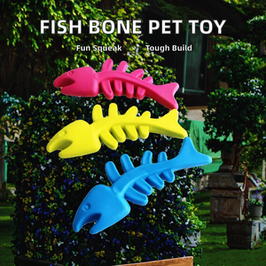 Juguete masticable en forma de hueso de pescado para perros y gatos, juguete de entrenamiento chirriante para mascotas con divertido sonido de goma para cachorros - Product Image 3