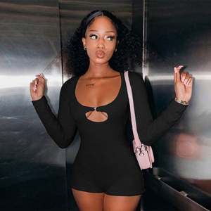 Combinaison moulante sportive pour femme, style HO 2024, douce et mignonne, unie, avec effet push-up, découpes, style bodycon - Product Image 6