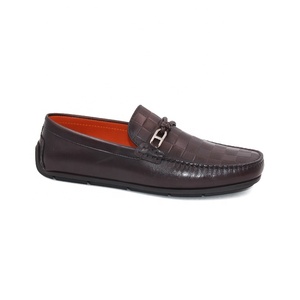 <span class=keywords><strong>Mocasines</strong></span> de Cuero a Cuadros Color Borgoña para <span class=keywords><strong>Hombre</strong></span>, <span class=keywords><strong>Mocasines</strong></span> Casuales con Hebilla Metálica de Diseño, Zapatos Planos Cómodos para Conducir con Plantilla Naranja - Product Image 1