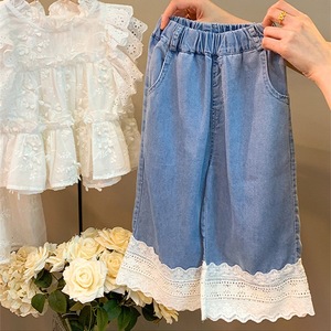 Tongxingyuan Girls Denim <b>Jeans</b> Blue Wide Leg Summer Style <b>Soft</b> Cotton Pants - Product Image 2