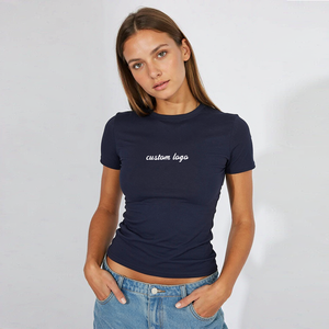 Women Custom Logo Tee Short Sleeve Fitted T <b>Shirt</b> Cotton Slim Crop Tops <b>Y2K</b> Casual Streetwear Summer Tops For Ladies - Product Image 3