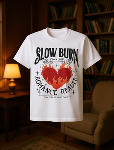 T-shirt Slow Burn Romance Reader unisex a maniche corte con scollo rotondo, 100% cotone jersey, stampa casual, per tutte le stagioni, maglietta per amanti dei libri - Product Image 2
