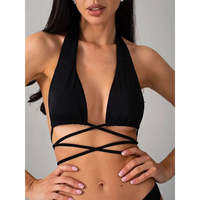 Zwarte halterbikiniset voor dames, diepe V-hals, gekruiste taille, hoog uitgesneden badpak 2026