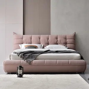 Elyssa紫色麂皮面料高床头板床架特大号软垫床