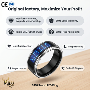 Bague connectée avec écran LED, moniteur de fréquence cardiaque, d'oxygène sanguin et de sommeil, contrôle de caméra à distance, suivi de la santé et du fitness, portable - Product Image 1