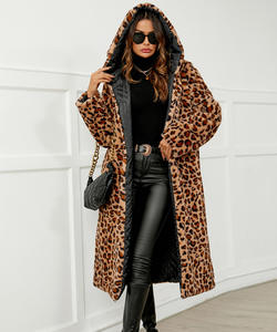 أرنب دافيد فراء دافئ نسائي فاخر بغطاء للرأس مع طباعة فهد مزيفة من الفرو القطيفة ملابس خارجية شتوية - Product Image 6