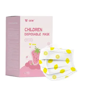 Ccw הנמכר ביותר הדפסה מותאמת אישית לוגו צבעוני חד פעמי פעמי ללא אבק נגד אבק אבק 3 רובדי מגן פנים לילדים