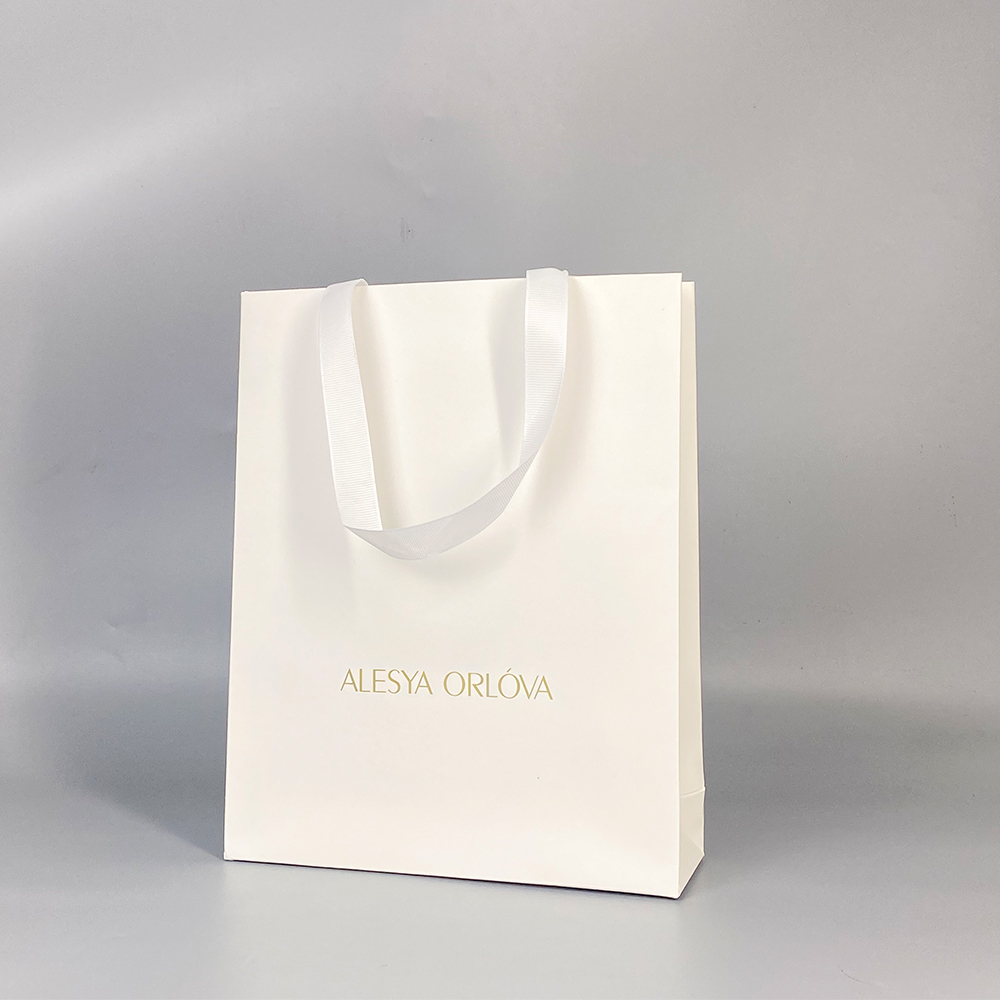 Bolsa de papel kraft blanca para compras, ropa, regalos, con logo personalizado