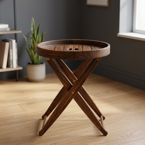 Table basse moderne en bois durable, ronde, sur piétement, pour salon, avec quincaillerie métallique - Product Image 3
