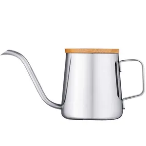 600ml large capacity coffee kettle with handle made of stainless steel and wooden can be use to make coffee