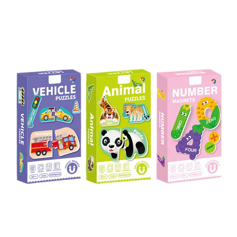 Children's Early Education Wooden Puzzle Toys Montessori Cartoon Magnetic Stickers Toys Refrigerator Stickers