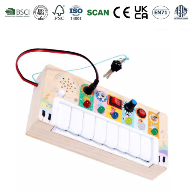Wooden Electronic Keyboard Busy Board for Toddlers Sensory Rechargeable Educational Toy with Light & Sound Effect Factory Direct