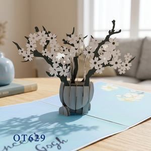 Carte de vœux artisanale Vietnam Blue Apricot Tree Pop, design floral personnalisé, 120x170mm, impression offset, papier, décoration intérieure - Product Image 4
