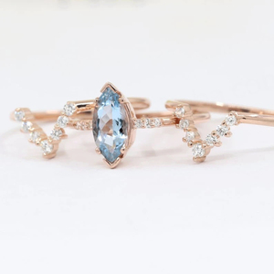 Anillos de Plata con Aguamarina Natural Talla Marquesa, Diseños Originales, Conjuntos de Joyería para Mujer - Product Image 3