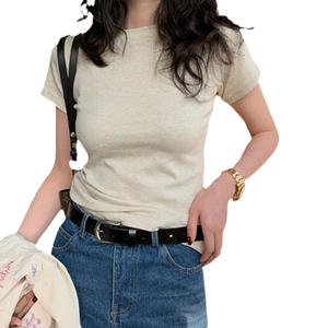 Camiseta elegante de algodón adelgazante de manga corta para mujer, estilo coreano, capa base de ajuste Regular, ropa de verano a la moda - Product Image 3