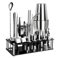 Ensemble de cocktails de 23 pièces en acier inoxydable de qualité supérieure, outils de bar en acier inoxydable, design minimaliste moderne, emballé pour le bar à domicile, cadeau de fête